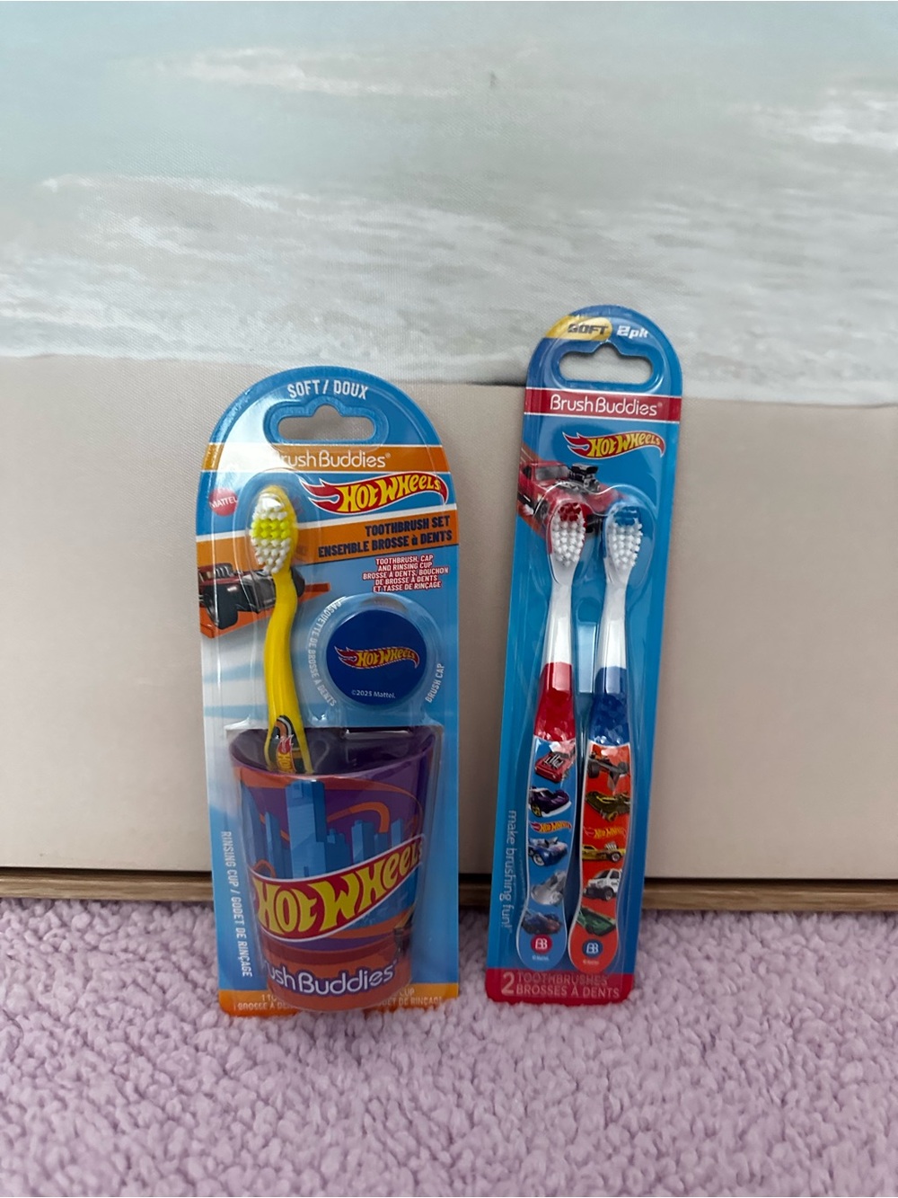 Hot Wheels Kids Toothbrush Set - Blue, Red, Yellow